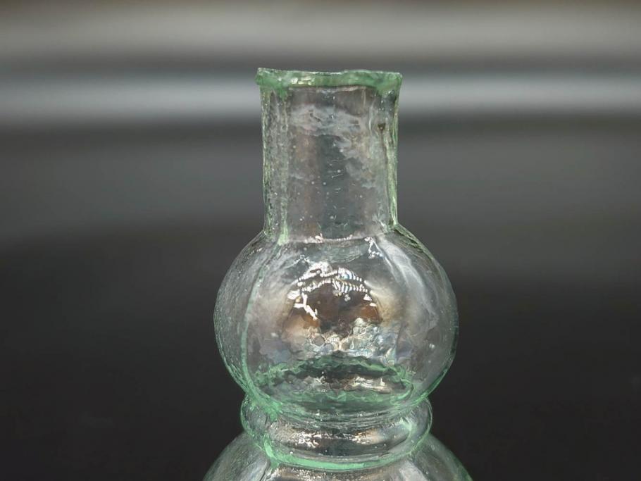 戦前　当時物　瓢箪型　可愛らしいフォルムのニッキ水瓶5個セット(桜3つ、花、豆ガラス、ちびニッキ水、ガラス容器、駄菓子屋ビン、ペロペロ、レトロガラス、一輪挿し、ひょうたん)(R-077067)