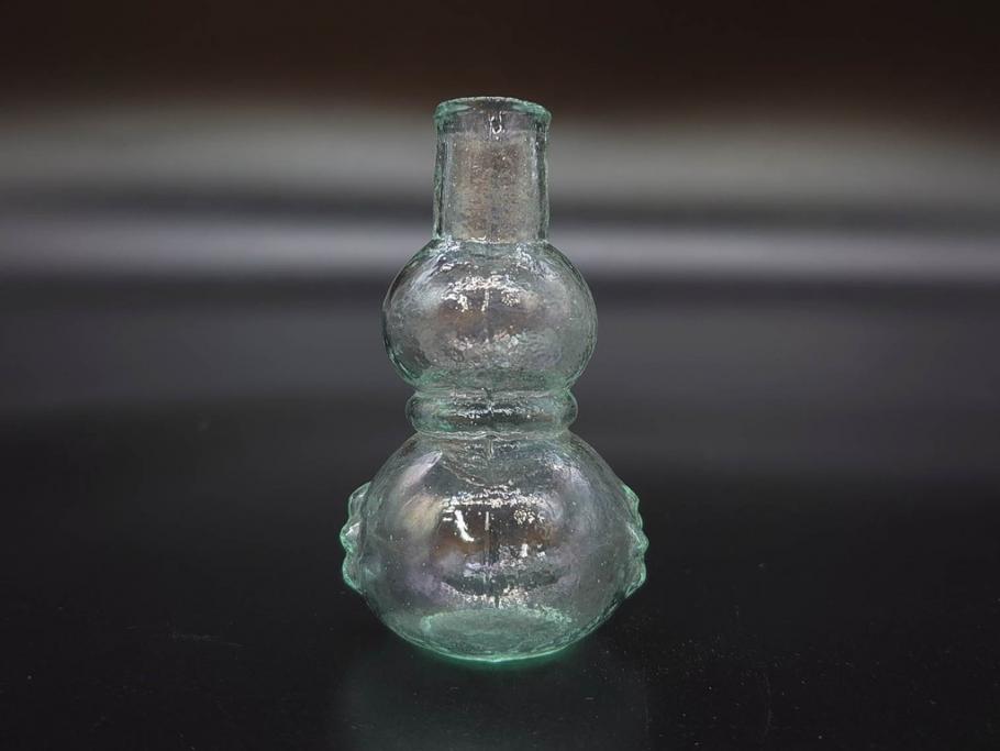 戦前　当時物　瓢箪型　可愛らしいフォルムのニッキ水瓶5個セット(桜3つ、花、豆ガラス、ちびニッキ水、ガラス容器、駄菓子屋ビン、ペロペロ、レトロガラス、一輪挿し、ひょうたん)(R-077067)