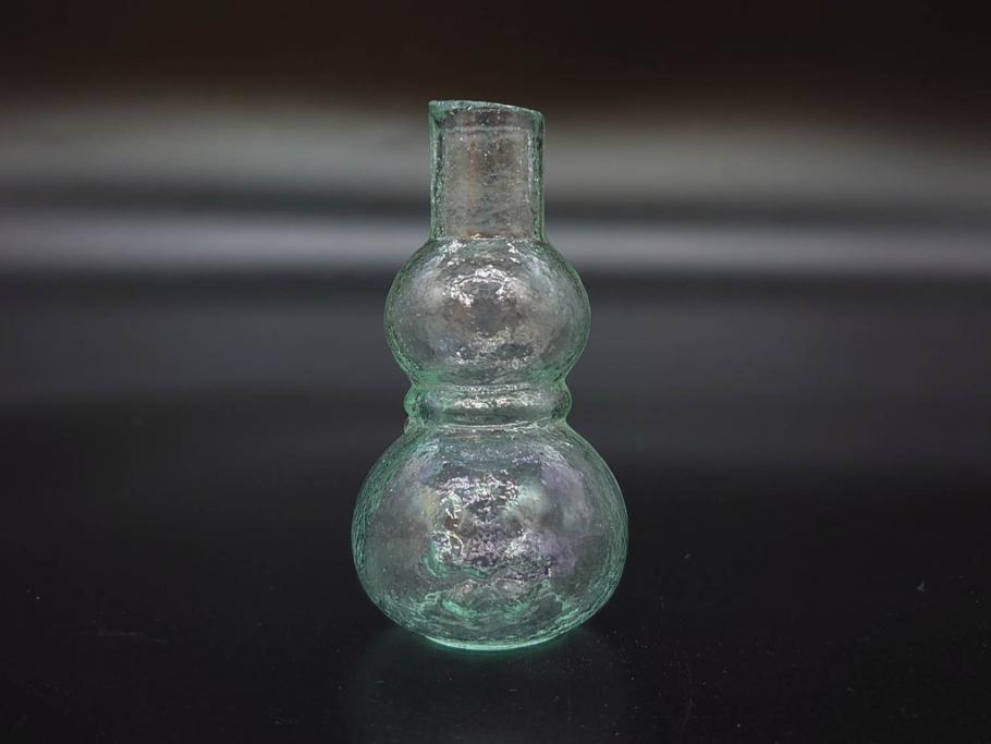 戦前　当時物　瓢箪型　可愛らしいフォルムのニッキ水瓶5個セット(桜3つ、花、豆ガラス、ちびニッキ水、ガラス容器、駄菓子屋ビン、ペロペロ、レトロガラス、一輪挿し、ひょうたん)(R-077067)