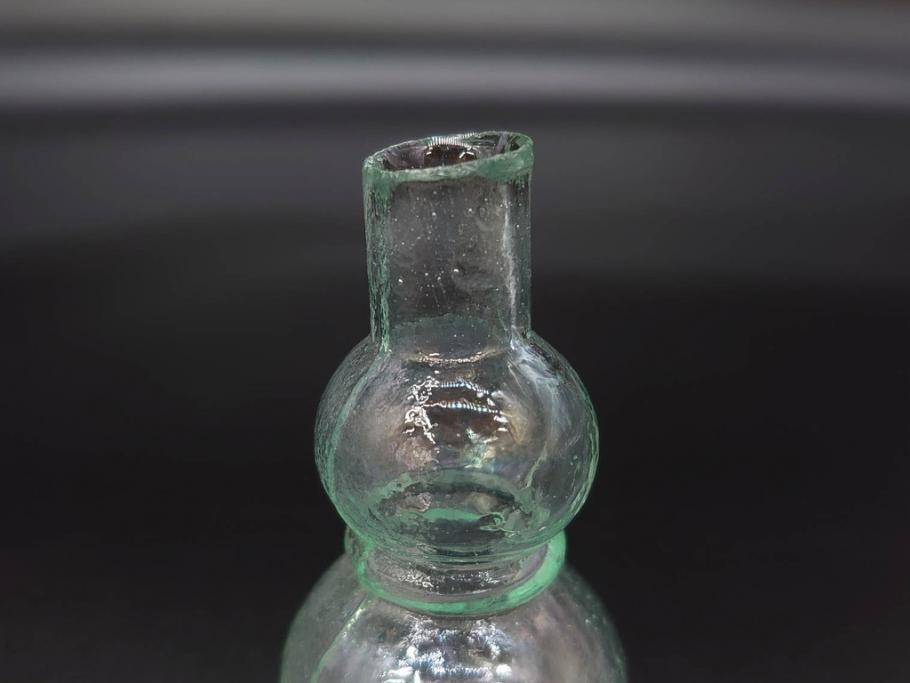 戦前　当時物　瓢箪型　可愛らしいフォルムのニッキ水瓶5個セット(桜3つ、花、豆ガラス、ちびニッキ水、ガラス容器、駄菓子屋ビン、ペロペロ、レトロガラス、一輪挿し、ひょうたん)(R-077067)