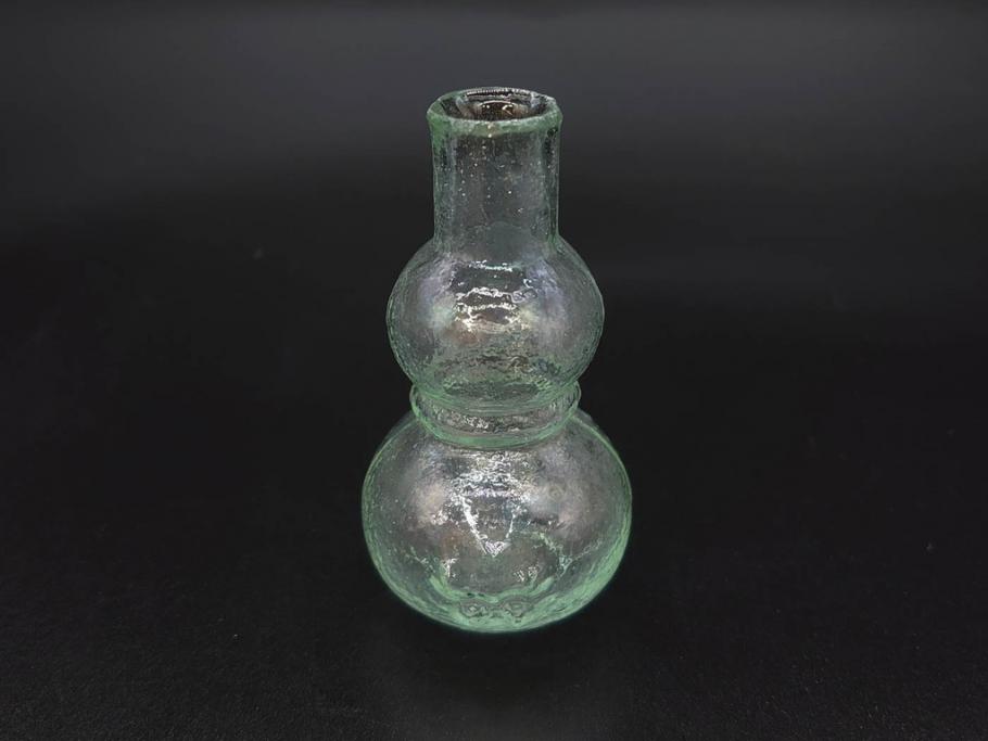 戦前　当時物　瓢箪型　可愛らしいフォルムのニッキ水瓶5個セット(桜3つ、花、豆ガラス、ちびニッキ水、ガラス容器、駄菓子屋ビン、ペロペロ、レトロガラス、一輪挿し、ひょうたん)(R-077067)