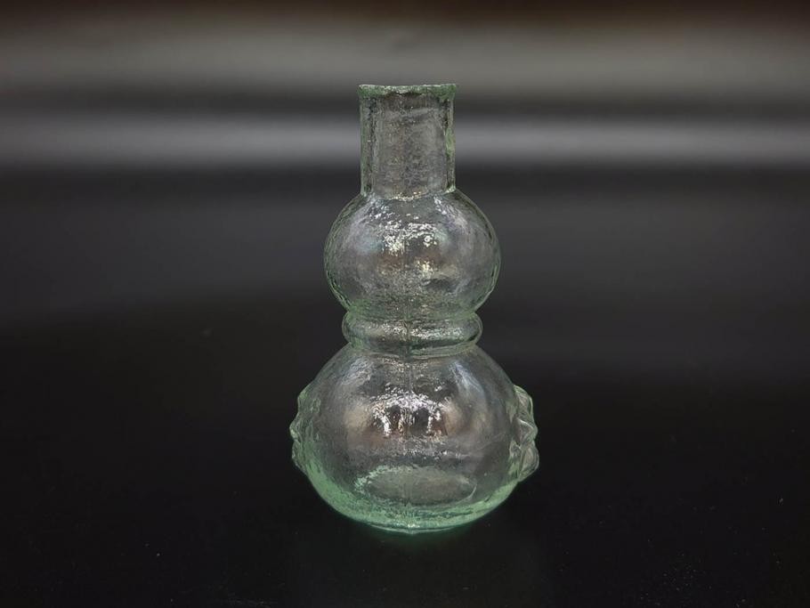 戦前　当時物　瓢箪型　可愛らしいフォルムのニッキ水瓶5個セット(桜3つ、花、豆ガラス、ちびニッキ水、ガラス容器、駄菓子屋ビン、ペロペロ、レトロガラス、一輪挿し、ひょうたん)(R-077067)