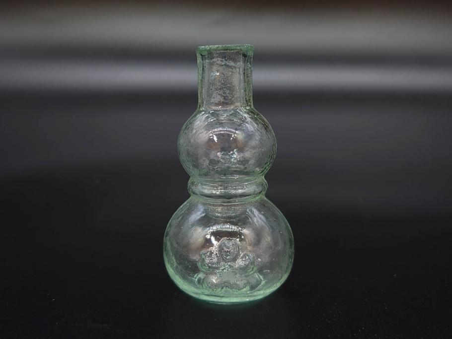 戦前　当時物　瓢箪型　可愛らしいフォルムのニッキ水瓶5個セット(桜3つ、花、豆ガラス、ちびニッキ水、ガラス容器、駄菓子屋ビン、ペロペロ、レトロガラス、一輪挿し、ひょうたん)(R-077067)