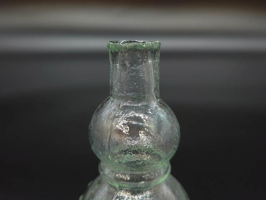 戦前　当時物　瓢箪型　可愛らしいフォルムのニッキ水瓶5個セット(桜3つ、花、豆ガラス、ちびニッキ水、ガラス容器、駄菓子屋ビン、ペロペロ、レトロガラス、一輪挿し、ひょうたん)(R-077067)