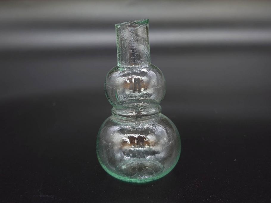 戦前　当時物　瓢箪型　可愛らしいフォルムのニッキ水瓶5個セット(桜3つ、花、豆ガラス、ちびニッキ水、ガラス容器、駄菓子屋ビン、ペロペロ、レトロガラス、一輪挿し、ひょうたん)(R-077067)