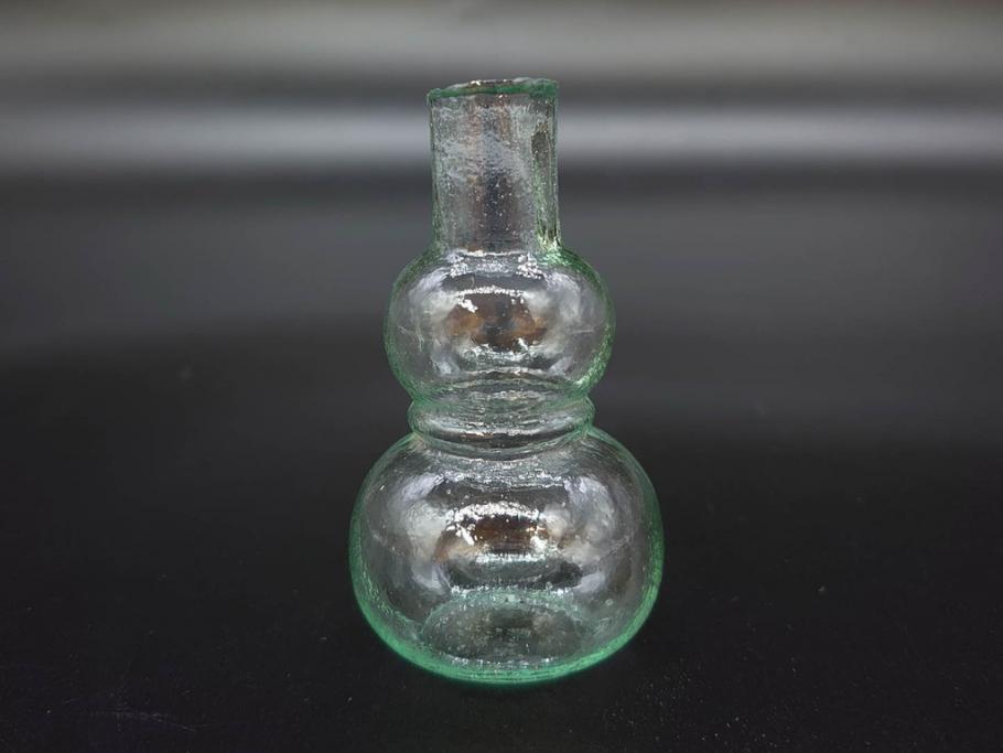 戦前　当時物　瓢箪型　可愛らしいフォルムのニッキ水瓶5個セット(桜3つ、花、豆ガラス、ちびニッキ水、ガラス容器、駄菓子屋ビン、ペロペロ、レトロガラス、一輪挿し、ひょうたん)(R-077067)