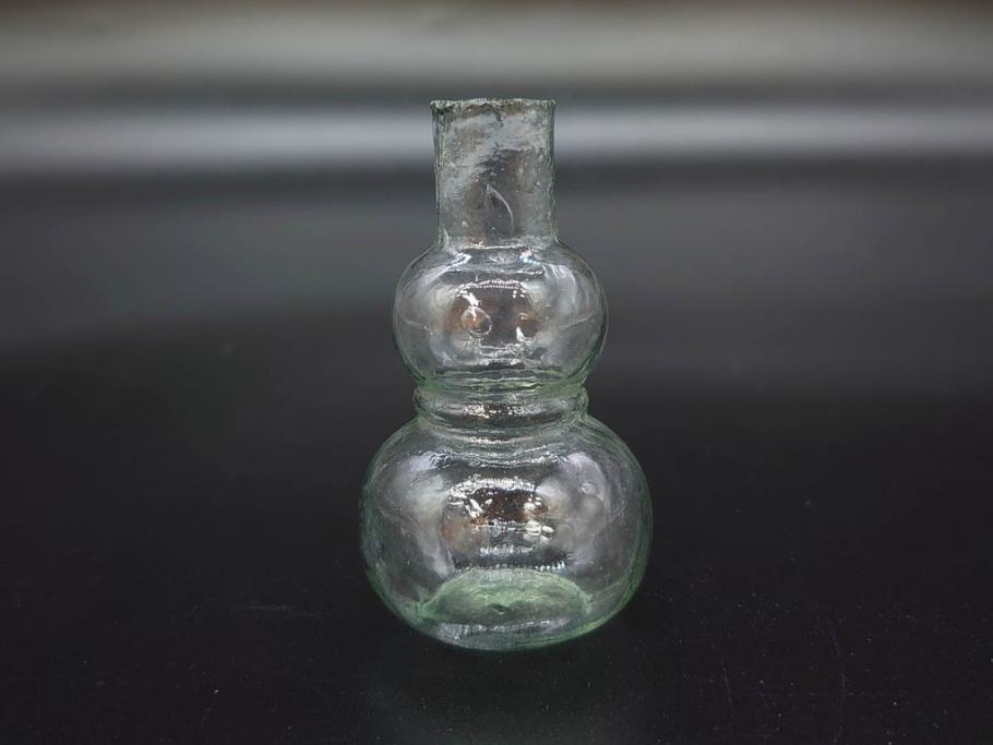 戦前　当時物　瓢箪型　可愛らしいフォルムのニッキ水瓶5個セット(桜3つ、花、豆ガラス、ちびニッキ水、ガラス容器、駄菓子屋ビン、ペロペロ、レトロガラス、一輪挿し、ひょうたん)(R-077067)
