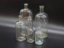 大正～昭和初期　時代を重ねた味わいのあるボトル瓶5点セット(ガラスビン、ガラス瓶、硝子、薬瓶、花瓶、花入、花器)(R-076787)