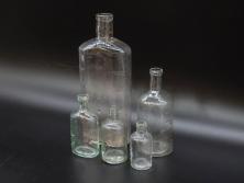 大正～昭和初期　お部屋のアクセントになるボトル瓶5点セット(ガラスビン、ガラス瓶、硝子、薬瓶、花瓶、花入、花器)(R-076915)