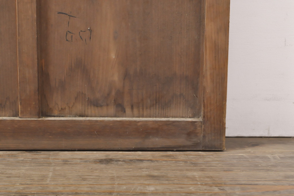 アンティーク建具　昭和初期　お洒落な格子が目を引くすりガラス入りガラス戸2枚セット(引き戸、建具)(R-059317)