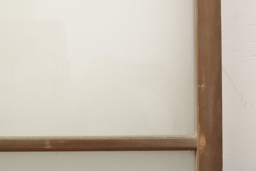 アンティーク建具　昭和初期　お洒落な格子が目を引くすりガラス入りガラス戸2枚セット(引き戸、建具)(R-059317)