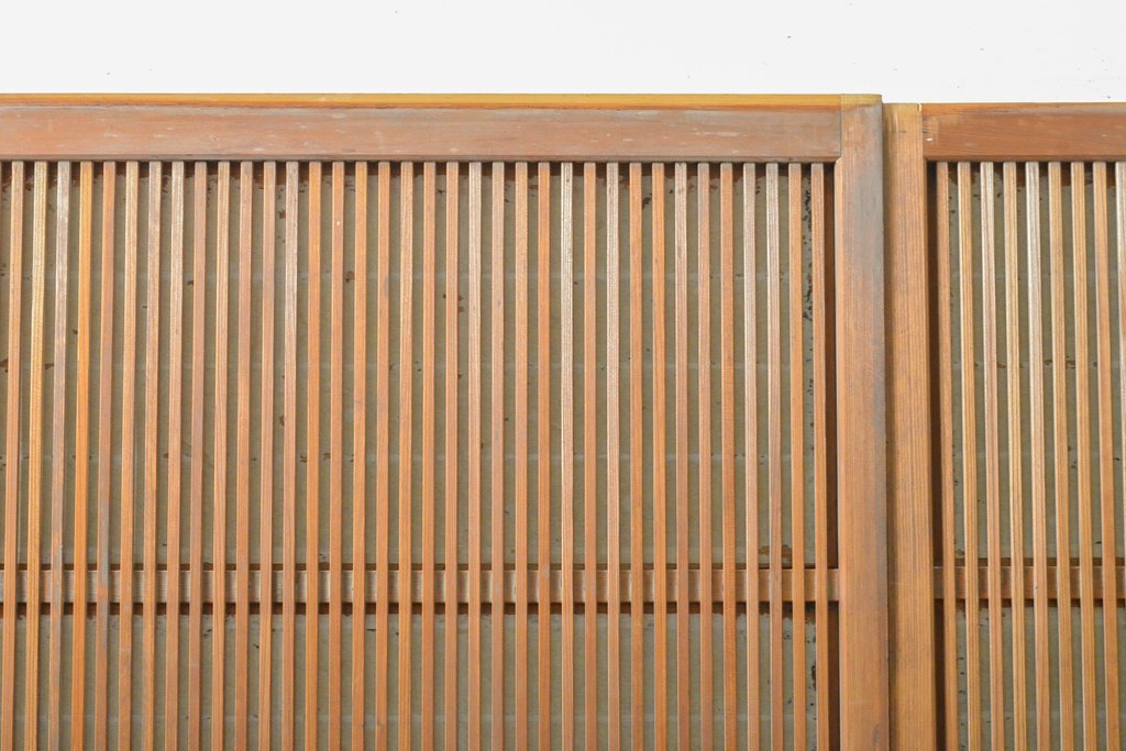 アンティーク建具　昭和初期　高級品!　幅狭タイプ　和の雰囲気を高める裏障子付き格子戸4枚セット(帯ガラス戸、引き戸、障子戸、建具)(R-059288)