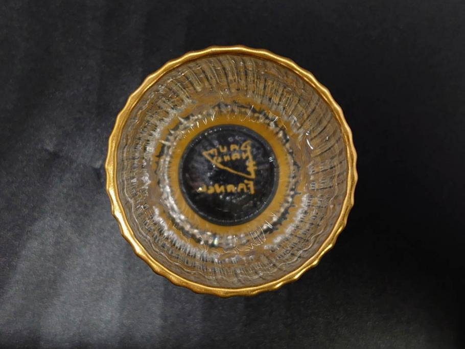 フランス　ドーム兄弟　ドームナンシー(Daum nancy)　金彩　煌びやかなゴールドのデザインが高級感漂うポット&グラス&トレー7点セット(カラフ、トレイ、グラス5客、ガラス)(R-074598)