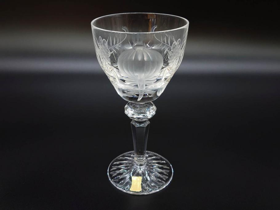 ドイツ　マイセン　Meissen　ブルーオニオン　クリスタル　M刻印　緻密なカットが美しいワイングラス6客セット(ガラス、MEISSENER BLEIKRISTALL)(R-074599)