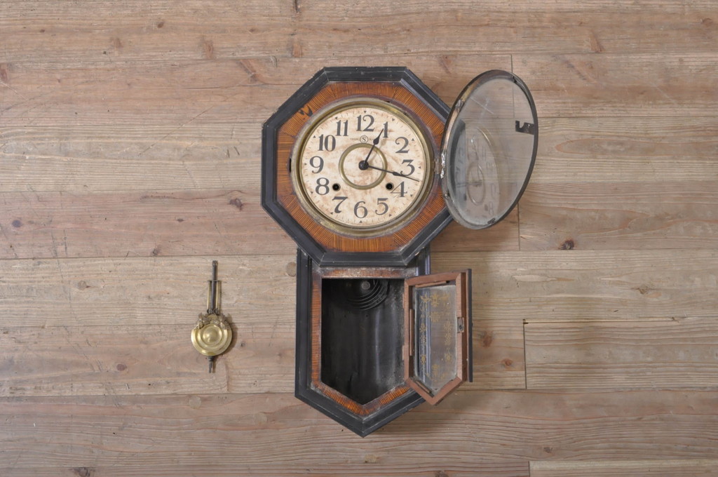 和製アンティーク　精工舎(SEIKOSHA、セイコー)　TRADE(S)MARK　NIMARU.S　落ち着いた雰囲気が魅力の掛け時計(柱時計、古時計、八角時計、振り子時計)(R-072439)