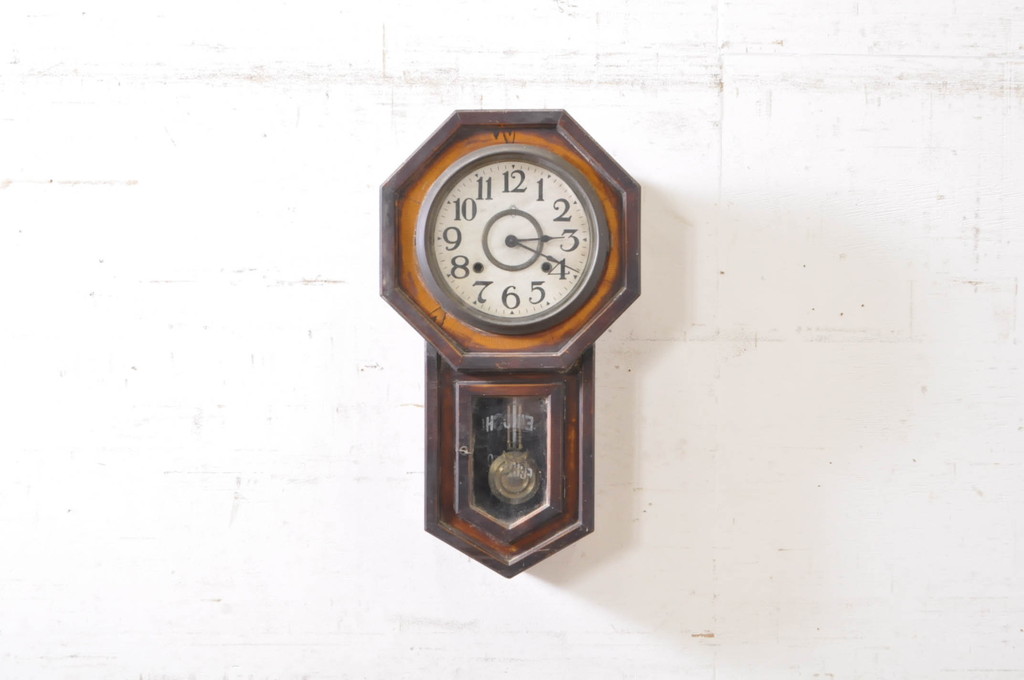 和製アンティーク　精工舎(SEIKOSHA、セイコー)　TRADE(S)MARK　8DAY　古い木味が魅力の掛け時計(柱時計、古時計、八角時計、振り子時計)(R-072442)