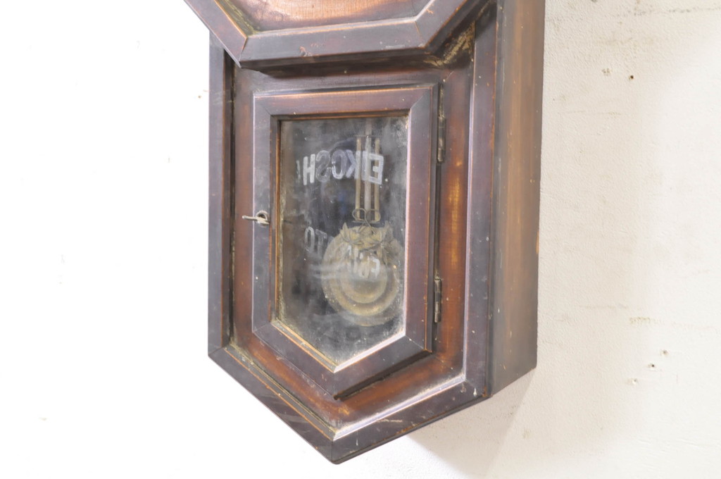 和製アンティーク　精工舎(SEIKOSHA、セイコー)　TRADE(S)MARK　8DAY　古い木味が魅力の掛け時計(柱時計、古時計、八角時計、振り子時計)(R-072442)