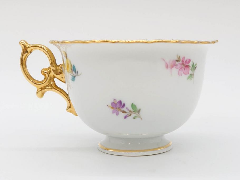 ドイツ　マイセン　Meissen　金彩　散らし小花　シェルエッジ　細やかな意匠に気品を感じるカップ&ソーサー(洋食器、C&S)(R-074603)