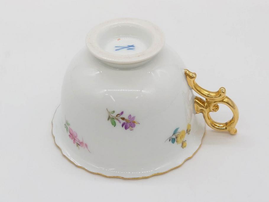 ドイツ　マイセン　Meissen　金彩　散らし小花　シェルエッジ　細やかな意匠に気品を感じるカップ&ソーサー(洋食器、C&S)(R-074603)