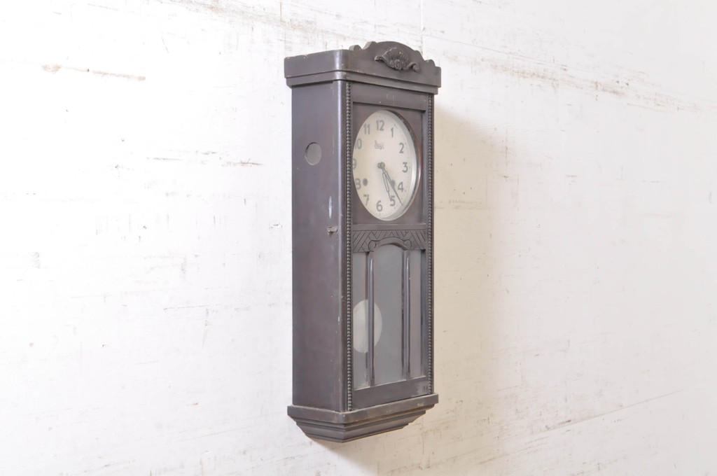 和製アンティーク　Meiji(明治時計社)　昭和レトロな雰囲気溢れる掛け時計(柱時計、古時計、振り子時計)(R-072452)