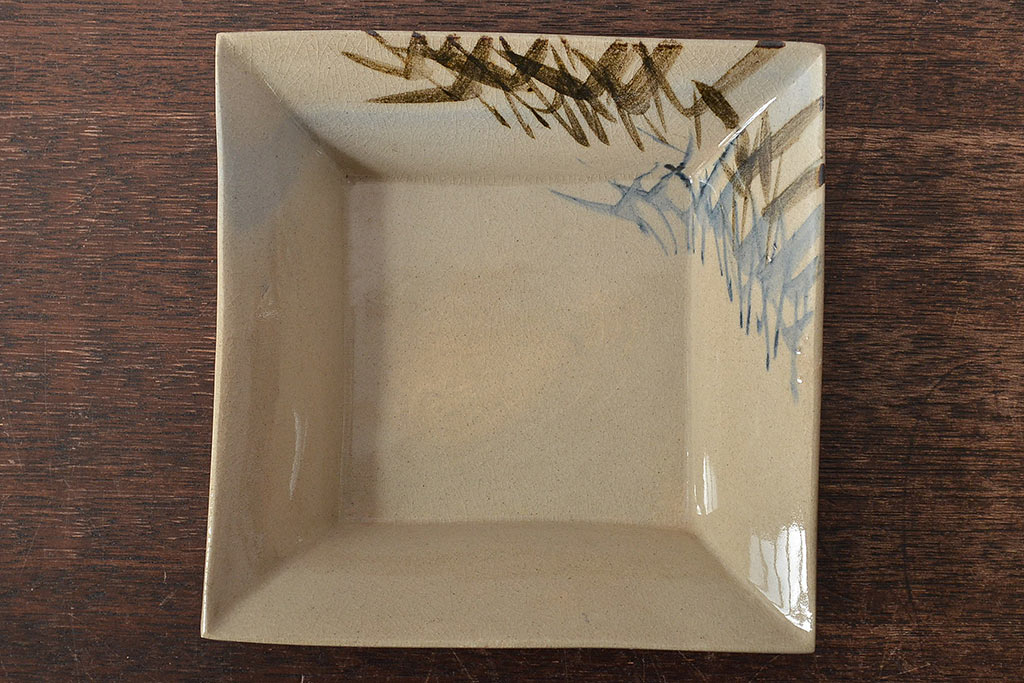 乾山銘　角皿5枚(写し?、図変り、草花文、茶道具、和食器)(R-045264)