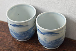 明治期　伊万里焼　色絵染付　蓋茶碗3客(和食器)(R-052755)