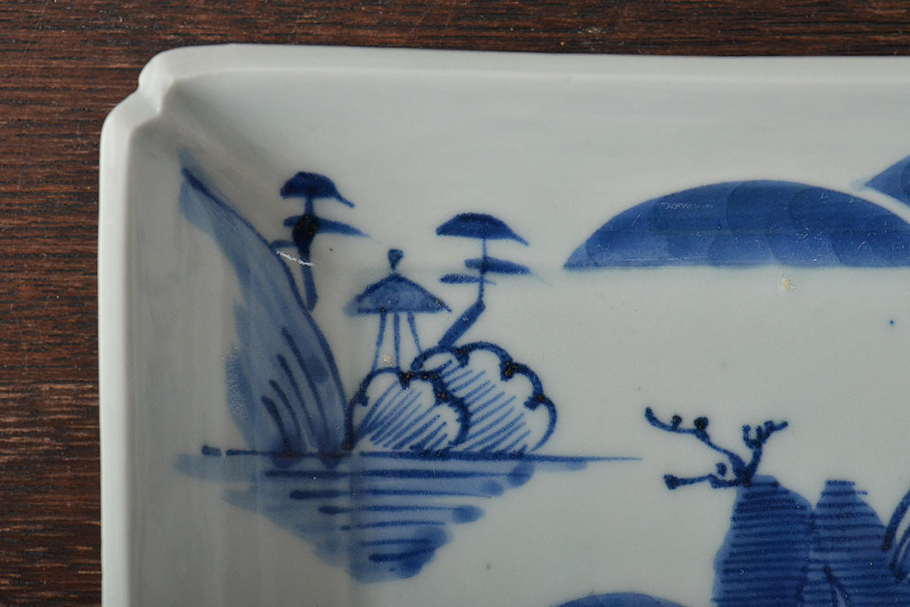 江戸期　古伊万里　長皿　線描なます皿　龍の図　蓋茶碗　海老皿など5点(染付、和食器)(R-045269)