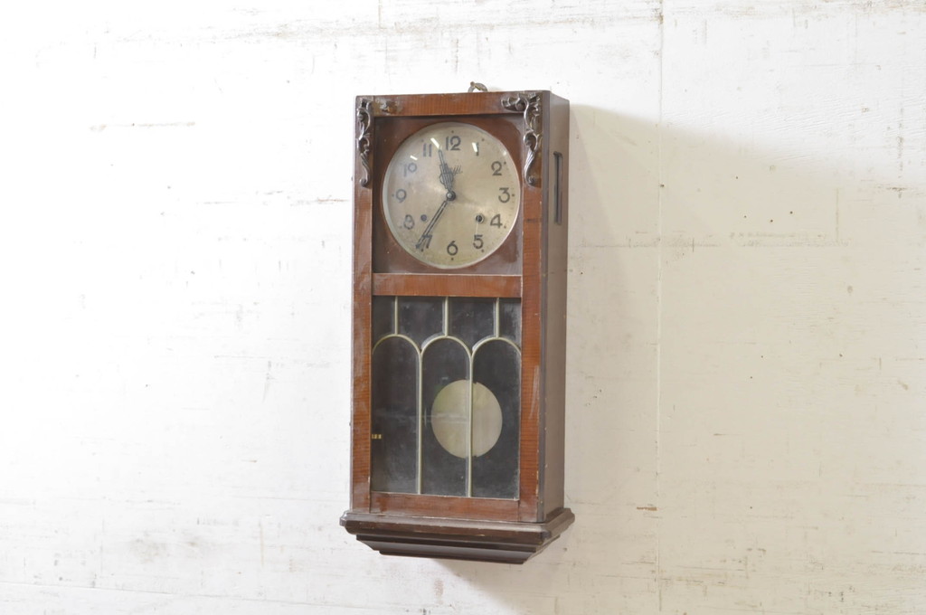 和製アンティーク　ペイント仕上げ限定　Meiji(明治時計社)　昭和レトロな雰囲気溢れる掛け時計(柱時計、古時計、振り子時計)(R-072173)
