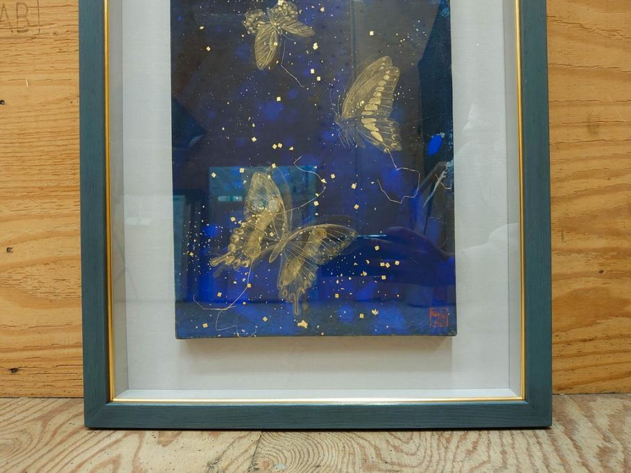 真作　現代日本画家　大竹寛子　「Psyche -gold butterfly- Vol.4」　M6(6号)(生命としての蝶、プシュケー、絵画、額装、共シール、箱付き)(R-074609)