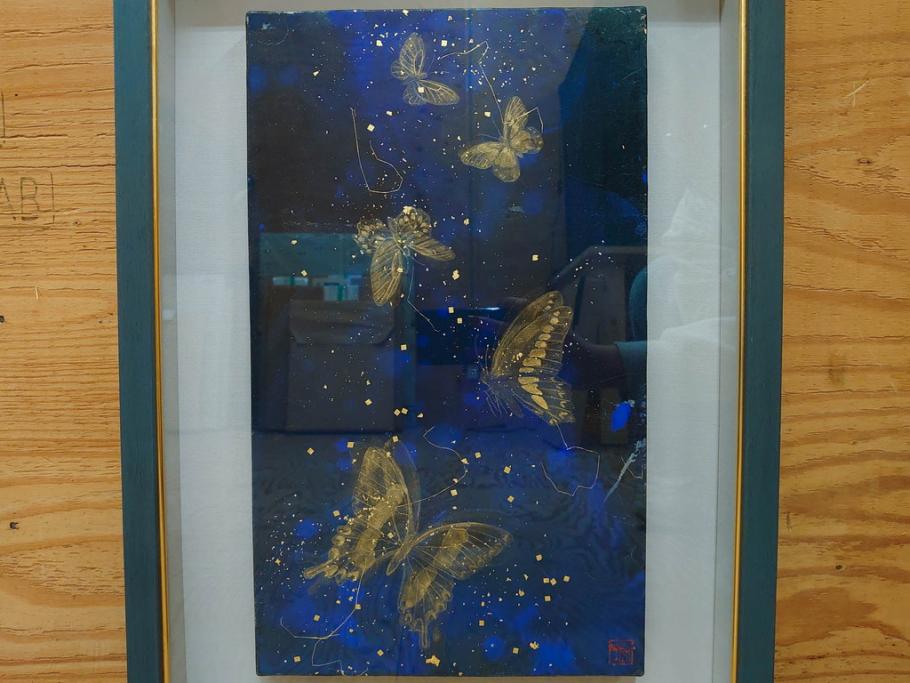 真作　現代日本画家　大竹寛子　「Psyche -gold butterfly- Vol.4」　M6(6号)(生命としての蝶、プシュケー、絵画、額装、共シール、箱付き)(R-074609)