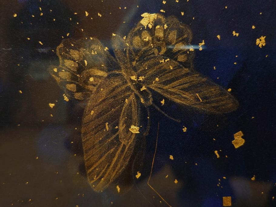 真作　現代日本画家　大竹寛子　「Psyche -gold butterfly- Vol.4」　M6(6号)(生命としての蝶、プシュケー、絵画、額装、共シール、箱付き)(R-074609)