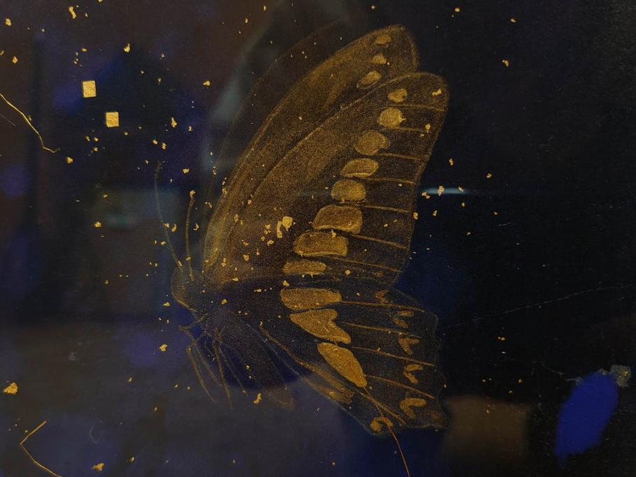 真作　現代日本画家　大竹寛子　「Psyche -gold butterfly- Vol.4」　M6(6号)(生命としての蝶、プシュケー、絵画、額装、共シール、箱付き)(R-074609)