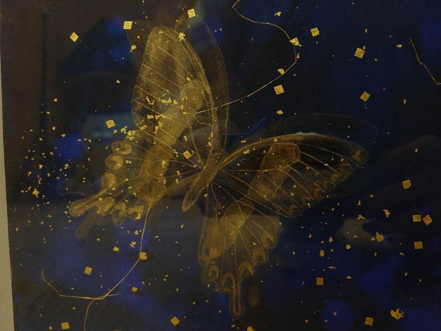 真作　現代日本画家　大竹寛子　「Psyche -gold butterfly- Vol.4」　M6(6号)(生命としての蝶、プシュケー、絵画、額装、共シール、箱付き)(R-074609)