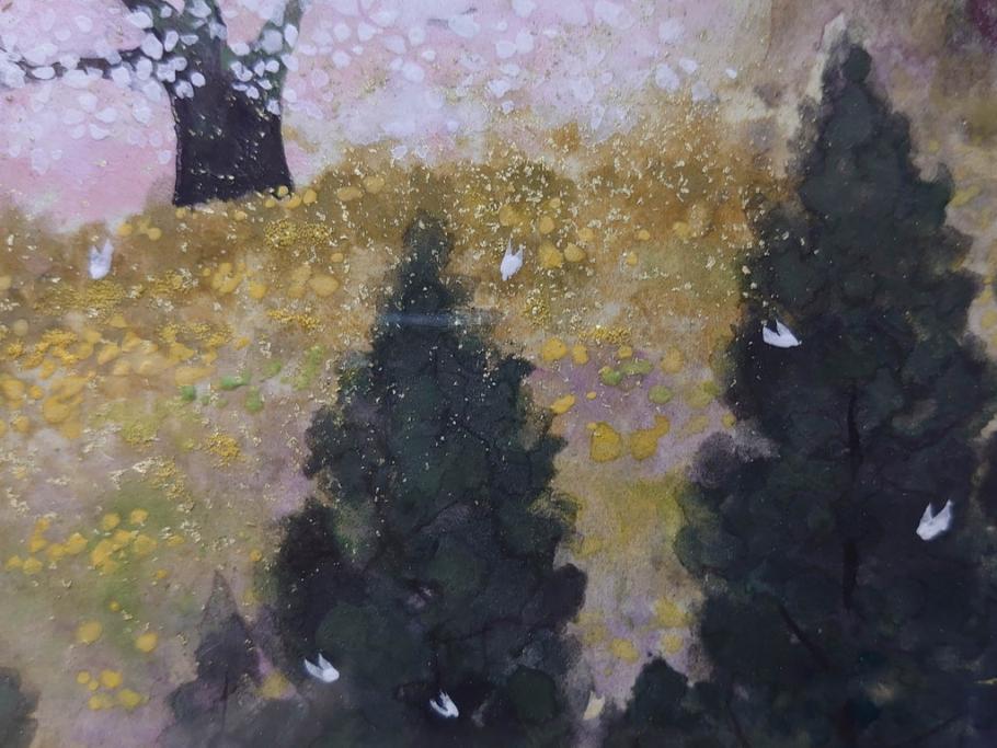 【真作】 日本画家　木村圭吾　「丘の春 醍醐桜」　2002年制作　4号P(木村圭吾さくら美術館、絵画、額装、共シール、箱付き)(R-074610)