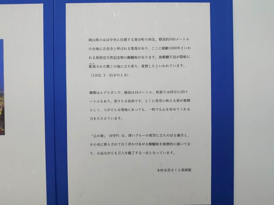 【真作】 日本画家　木村圭吾　「丘の春 醍醐桜」　2002年制作　4号P(木村圭吾さくら美術館、絵画、額装、共シール、箱付き)(R-074610)