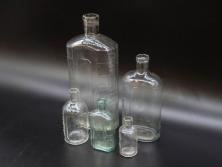 大正～昭和初期　時を重ねた風合いのボトル瓶5点セット(ガラスビン、ガラス瓶、硝子、薬瓶、花瓶、花入、花器)(R-076916)