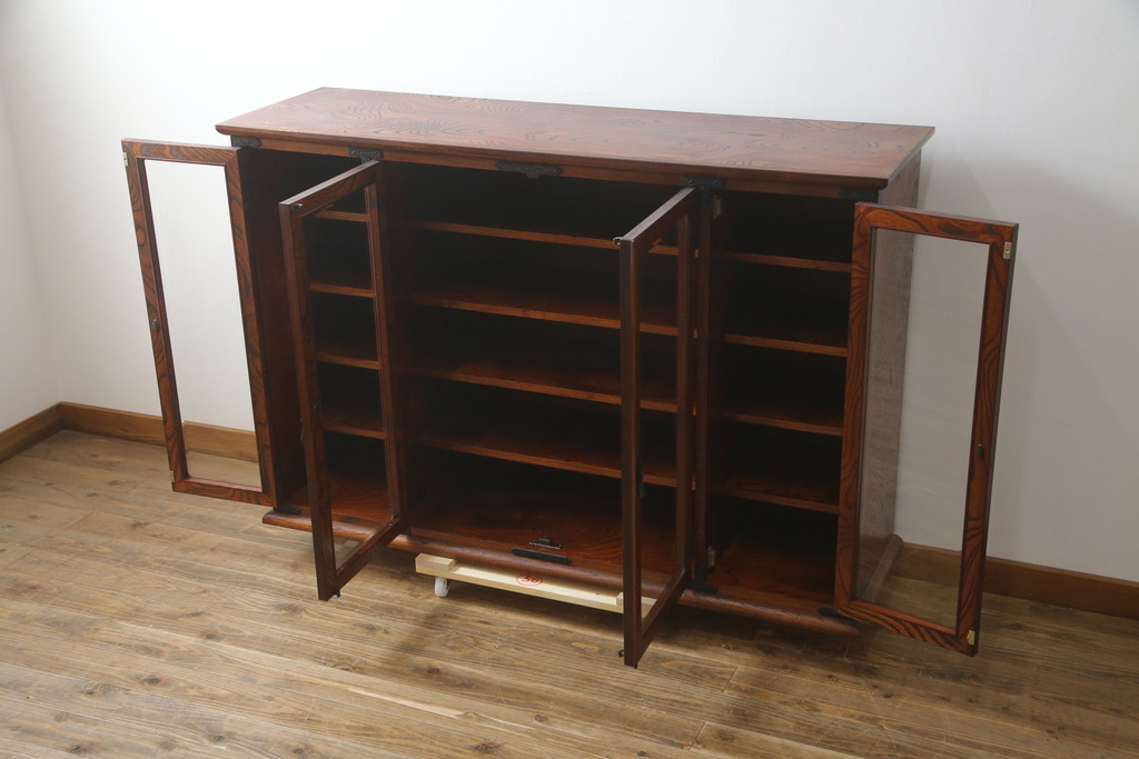 中古　美品　岩谷堂箪笥　菊幸　高級感のある欅(ケヤキ)材の木目が魅力的なサイドキャビネット(収納棚、戸棚、食器棚、カップボード、サイドボード)(R-079223)