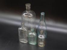 大正～昭和初期　気泡が味わい深いボトル瓶5点セット(ガラスビン、ガラス瓶、硝子、薬瓶、花瓶、花入、花器)(R-076943)