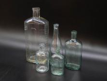 大正～昭和初期　レトロな風情を感じるボトル瓶5点セット(ガラスビン、ガラス瓶、硝子、薬瓶、花瓶、花入、花器)(R-076944)