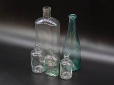 大正～昭和初期　歴史を重ねた趣のあるボトル瓶5点セット(ガラスビン、ガラス瓶、硝子、薬瓶、花瓶、花入、花器)(R-076945)