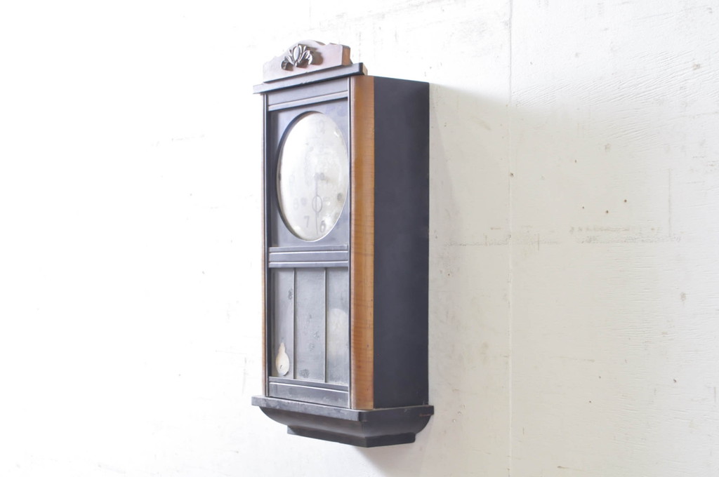 和製アンティーク　HIBINO CLOCK(日比野時計)　TRADE(H)MARK(トレードマーク)　色のコントラストが素敵な掛け時計(柱時計、古時計、振り子時計)(R-072188)
