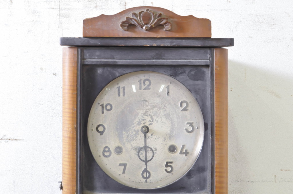 和製アンティーク　HIBINO CLOCK(日比野時計)　TRADE(H)MARK(トレードマーク)　色のコントラストが素敵な掛け時計(柱時計、古時計、振り子時計)(R-072188)