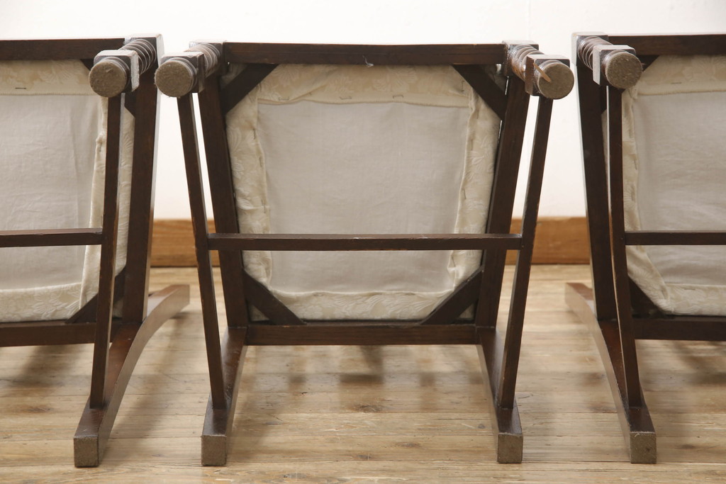 イギリスアンティーク　オーク材　ツイストレッグが美しい!エレガントなダイニングチェア4脚セット(椅子、イス、英国)(R-065676)