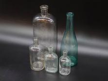 大正～昭和初期　レトロな雰囲気を醸し出すボトル瓶5点セット(ガラスビン、ガラス瓶、硝子、薬瓶、花瓶、花入、花器)(R-076948)