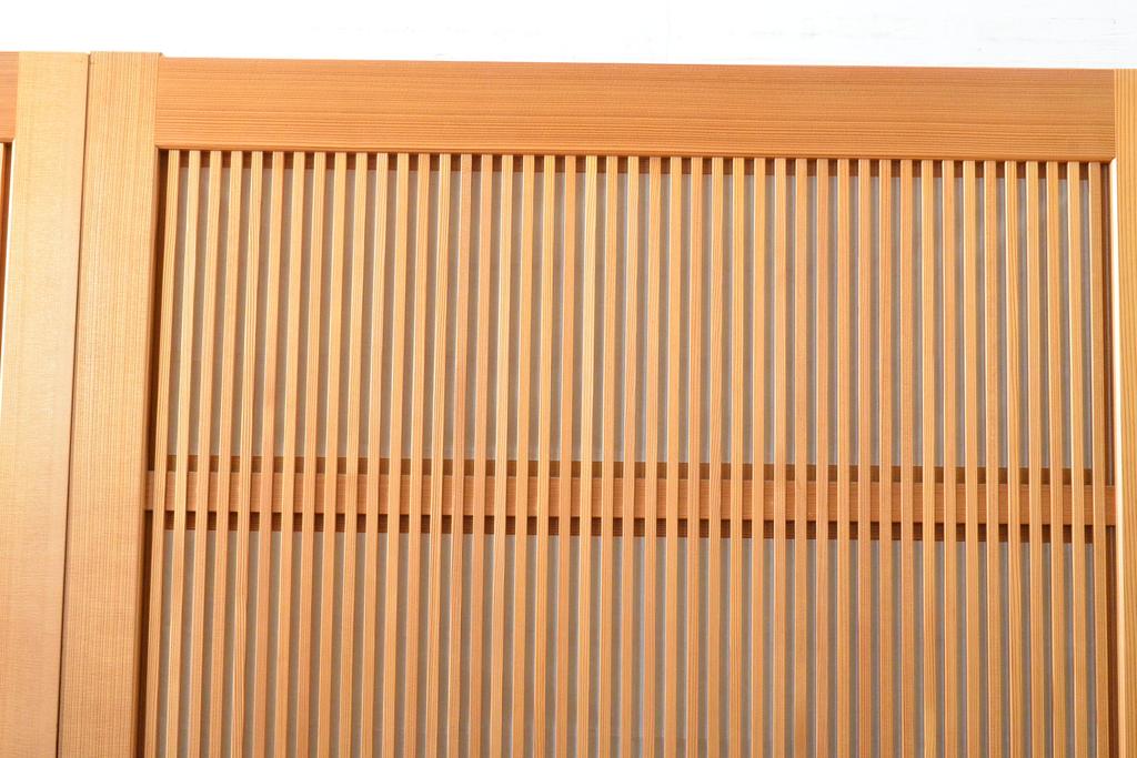 ビンテージ建具　超美品　美しい桟が魅力的な裏障子付き格子戸4枚セット(帯ガラス戸、引き戸、障子戸、建具、ヴィンテージ)(R-059287)