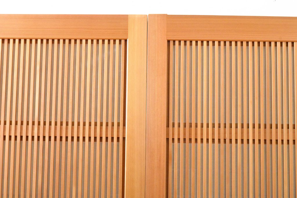 ビンテージ建具　超美品　美しい桟が魅力的な裏障子付き格子戸4枚セット(帯ガラス戸、引き戸、障子戸、建具、ヴィンテージ)(R-059287)