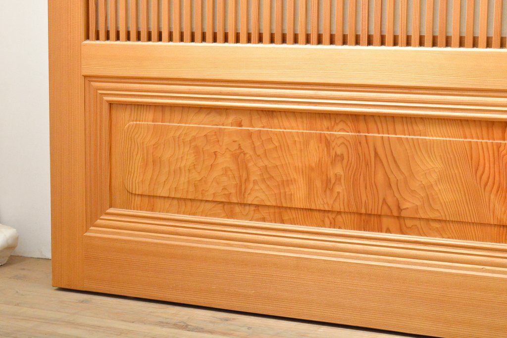 ビンテージ建具　超美品　美しい桟が魅力的な裏障子付き格子戸4枚セット(帯ガラス戸、引き戸、障子戸、建具、ヴィンテージ)(R-059287)