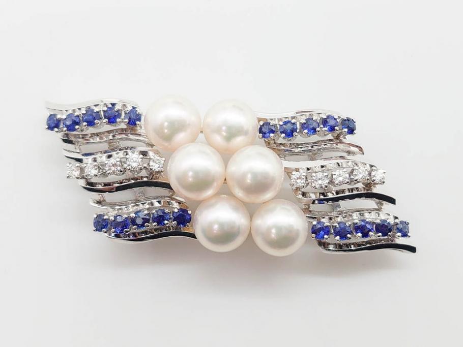MIKIMOTO(ミキモト)　真珠　パール　K14(14金)　WG(ホワイトゴールド)　流れるようなデザインが優美な帯留め(白色金、帯締め、着物道具、アクセサリー、和装小物、紐付き、ケース付き)(R-079732)