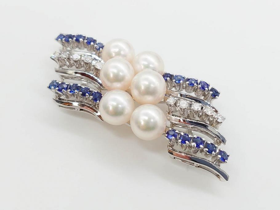 MIKIMOTO(ミキモト)　真珠　パール　K14(14金)　WG(ホワイトゴールド)　流れるようなデザインが優美な帯留め(白色金、帯締め、着物道具、アクセサリー、和装小物、紐付き、ケース付き)(R-079732)