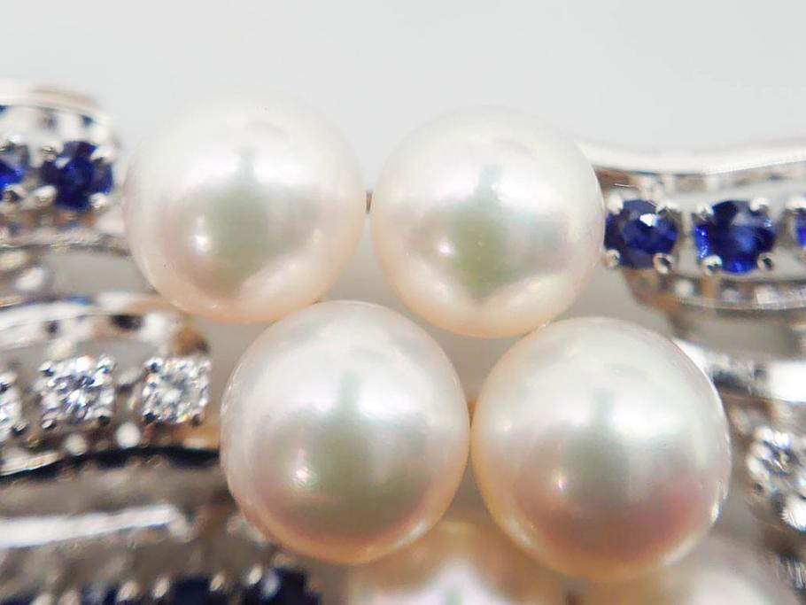 MIKIMOTO(ミキモト)　真珠　パール　K14(14金)　WG(ホワイトゴールド)　流れるようなデザインが優美な帯留め(白色金、帯締め、着物道具、アクセサリー、和装小物、紐付き、ケース付き)(R-079732)